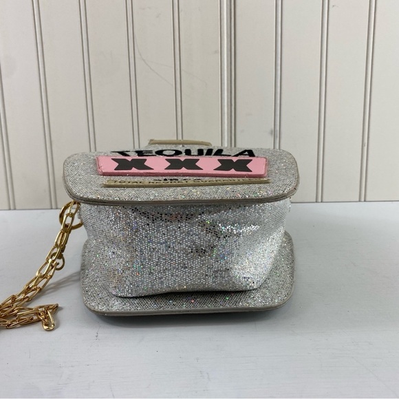 Crossbody Novelty Tequila Sparkly Silver Bag Purse Zip Close Crossbody - Picture 8 of 16
